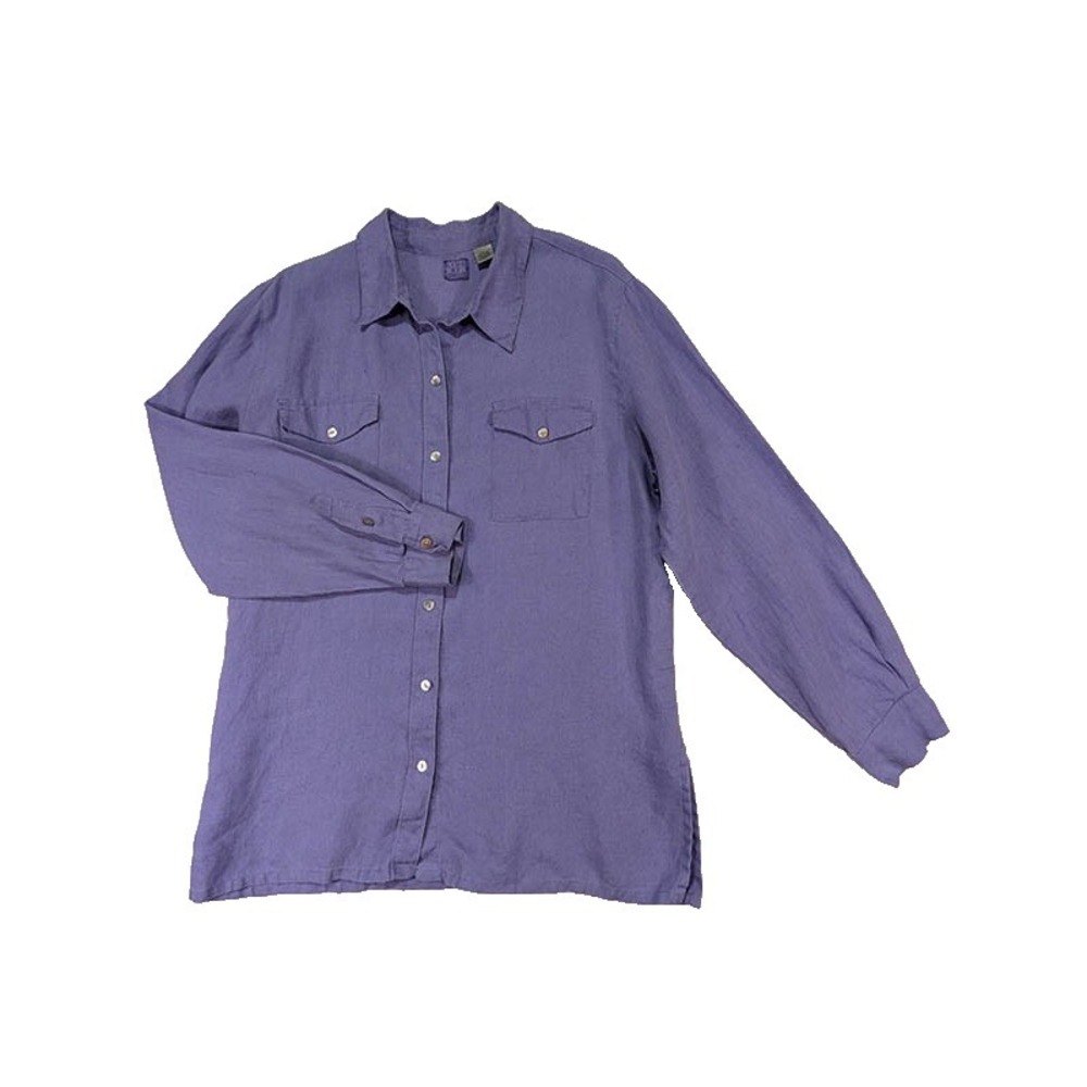 Lino by Chico's Linen Tunic Womens L 12 Purple Granola Girl Coastal Indie 90's